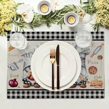 4pcs Chef Gnome Placemats Buffalo Plaid Kitchen Cooking Farmhouse Placemats Suitable For Home Kitchen Table Decoration And Supplies 12 X 18inch Dining Table Mats For Dining, Holiday Table Setting, Rustic Decor, Farmhouse Style, Durable Dining Accessories, Polyester Placemats, Rectangular Placemats, Farmhouse Lovers, Holiday Hosts - 4pc - 查看 3