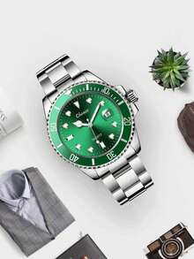 1件装水鬼设计男士腕表，时尚钢表带石英表 - 銀色 - 查看 7