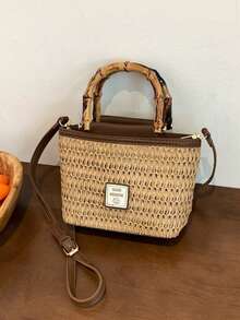 Túi xách đan thủ công, túi tote thời trang nữ mới, túi đi biển cói, túi đeo vai chéo, túi xô. - Cà phê - Xem 2
