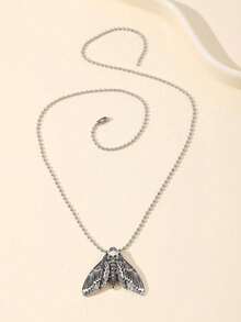 1pc Hip Hop Skull Decor Moth Charm Necklace For Women For Prom Party - 復古銀色 - 查看 3