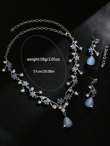 Bộ trang sức dây chuyền và bông tai pha lê hình hoa mới, dây chuyền xương đòn, phụ kiện váy cưới cô dâu. - Màu xanh nhạt - Xem 4