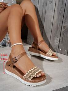 2026 Summer New Thick Bottom Wedge Sandals For Women, Strap Design Suitable With Dresses, French Chic Bohemian Beach Roman Shoes - Brown - View 6