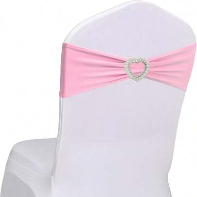 10pcs Wedding Chair Satin Ribbon Bow Decor With Heart Buckle, Suitable For Party, Birthday, Bridal, Engagement, Anniversary, Outdoor Event Decoration