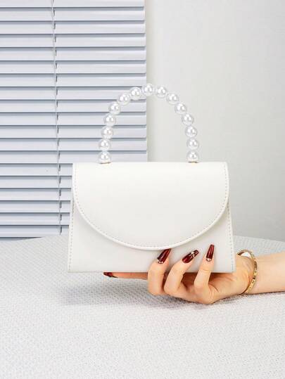 Elegant And Exquisite Solid Color Faux Pearl Handle Party Handbag, Luxurious And Refined Flap Clutch Bag For Women, Can Also Be Used As A Shoulder Bag With Detachable Metal Chain. It Is Fashion And Versatile, An Ideal Choice For Party Girls And Ladies, Especially Suitable For Parties, Weddings, Balls, And Galas, Also An Excellent Gift For Women.