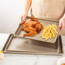 1个不粘加厚重型碳钢烤盘，金色长方形烤盘，适用于节日和日常烘焙，可作饼干烤盘、蛋糕烤盘、多功能烹饪板、冷却架，厨房炊具套装，可用洗碗机清洗，香槟金色 - A - 查看 2