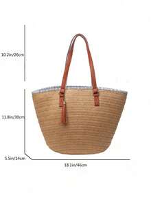 2026 New Fashion Large Capacity Woven Bucket Bag, Casual Versatile Women Shoulder Tote Bag, Suitable For Daily Commute, Outing, Travel, Beach Holiday - Multicolor - View 12
