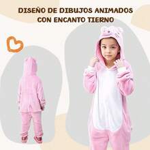 Pijama Infantil Unisex de Cerdo Rosado con Pelo Suave y Capucha, Ropa de Hogar Cálida y Mullida para Invierno para Niños y Niñas de 3 a 12 Años, Ideal como Disfraz para Halloween y Celebraciones de Navidad Familiar, Diseño Cómodo de Alta Calidad, Perfecto como Regalo Infantil para Cualquier Ocasión Especial - Rosa - Ver 16