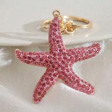 Rhinestone Ocean Starfish Car Key Chain Metal Keyring Bag Charm Keychain, Creative Cross-Border Gift, Zinc Alloy Jewelry, Summer Car Accessories Cute Goth Y2k Bag Accessories Lanyards With Id Holder Car Accessories Bag Charms  Party    Zinc Alloy    Marine Life - 薄荷藍 - 查看 2