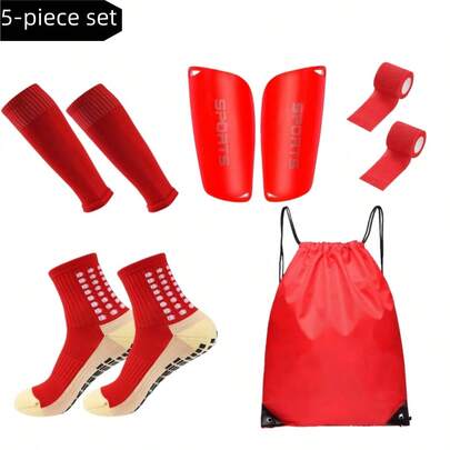 5pcs/Set Football Gear Set (Football Socks/Shin Guards/Shin Pads/Storage Bag/Accessories), Complete Equipment To Showcase Your Unique Strength On The Field