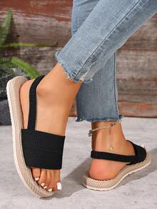 Sandalias planas clásicas para mujer, sandalias de verano ligeras, zapatos de playa cómodos y de moda para damas, zapatos cómodos para interiores y exteriores, sandalias de mujer de fácil deslizamiento - Negro - Ver 3
