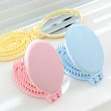 1pc Fashion Foldable Hair Brush For Women, Detangling Massage Comb With Compact Mirror - Type a - View 3