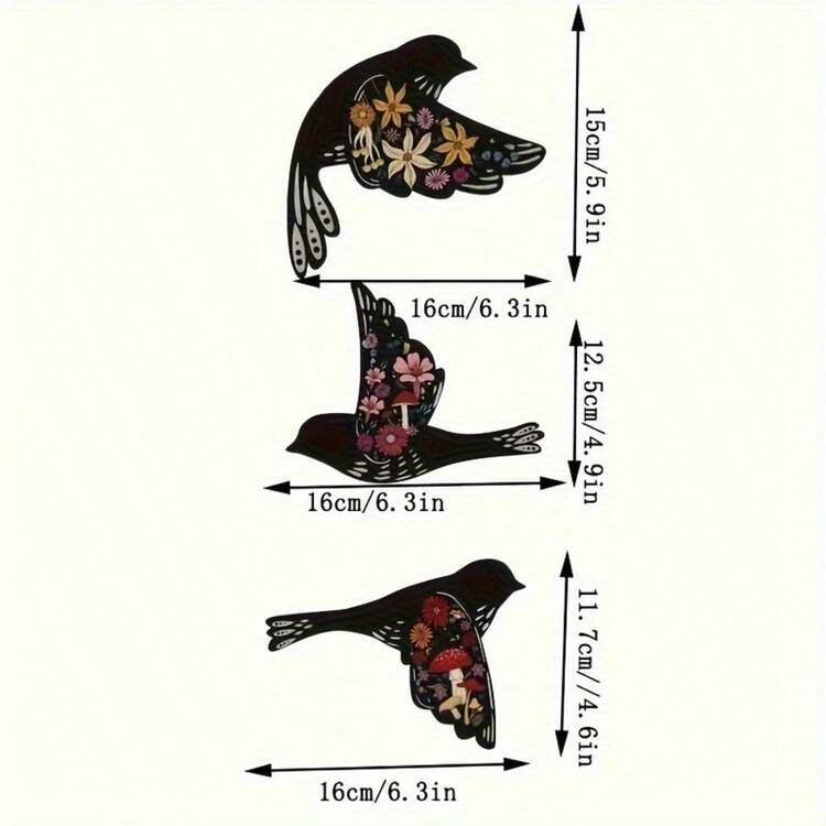 3件套波西米亚风木制蜂鸟墙饰套装 - 羽毛家居装饰，多用途，圣诞节主题，动物图案，墙面悬挂式安装（包含双面胶带） - 查看 8