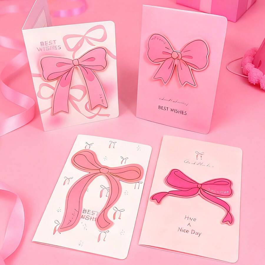 Bộ thiệp chúc mừng nơ hồng dễ thương - Thiệp sinh nhật gấp đôi dập nổi bằng nhũ vàng, quà tặng cho bé gái, thiết kế nơ dễ thương mộng mơ, thiệp chúc phúc ngọt ngào, thiệp thông tin gấp đôi sang trọng, chi tiết nơ 3D thủ công, quà tặng cho bạn thân, chị gái, bạn gái, kỷ niệm, tốt nghiệp, ngày Valentine, tiệc cưới. - Nơ hồng - Xem 1