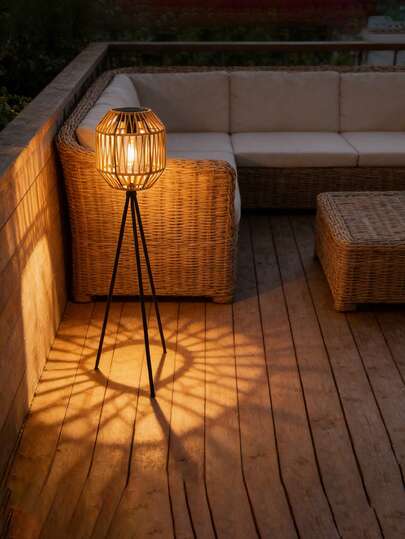 1PC, 80cm High Vintage Handmade Rattan Solar Floor Lamp, Solar Tungsten Filament Lamp Design, Bohemian Style Tripod Outdoor Waterproof Garden Lamp, Suitable For Home Decoration, Weddings, Hotels, Restaurants, Romantic Atmosphere Decoration, Living Room, Cafe, Terrace, Garden, Is A Creative Gift For Friends And Family