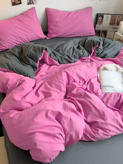 New Solid Color Patchwork Nordic Style Simple Polyester Duvet Cover 3 PiecesSet