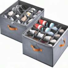 Paquete de 2 organizadores de zapatos para clóset caja de almacenamiento plegable con divisores ajustables capacidad para 32 pares tablero Oxford y polipropileno cubeta gris apilable - Gris - Ver 7