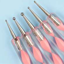 5Pcs Nail Art Pen Set Spiral Handle Silicone Pen Rhinestone Picker Pen Dual-End Pen Liner & Dotting Pen - Watermelon Pink - View 3