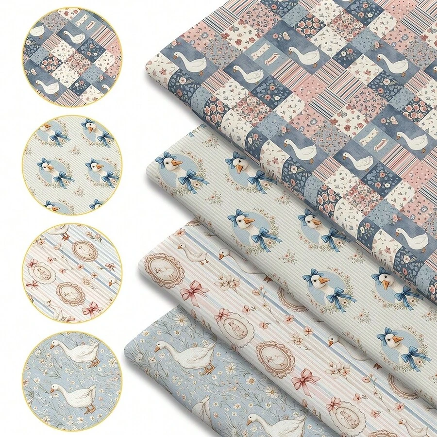1 tấm vải chần bông in hình vịt và nơ kiểu cổ điển - 59 x 19,68 inch (150 x 50 cm) - Vải polyester cắt sẵn với họa tiết vịt kiểu nông trại màu pastel - Thích hợp cho may vá DIY, làm sổ lưu niệm, khăn trải bàn và các sản phẩm thủ công. - con vịt - Xem 1
