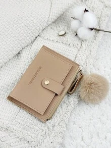 SOUTHLAND&KANGAROO Ví gập nhỏ gọn trang trí bằng lông giả, ví đựng tiền xu, thẻ, chìa khóa kiểu dáng tối giản, nhẹ nhàng dành cho nữ, món quà sinh nhật, Giáng sinh, kỷ niệm dễ thương dành cho phái nữ. - Màu Khaki - Xem 6