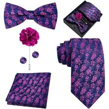 Men's Satin Ties, Slim Tie And Bow Tie Set For Gentlemen, High Quality Suit Accessory, 8CM Ties With Cufflinks And Box, Gift For Husband, Father, Friend, 42548344 - 藍白色 - 查看 1