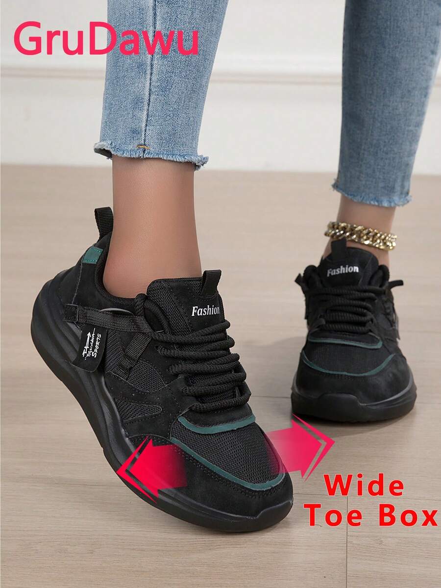 Giày mũi rộng cho nữ, giày thể thao thường ngày cho nữ có bàn chân rộng, giày đi bộ đế dày buộc dây đế mềm, giày chạy bộ cổ thấp thoáng khí cho nam và nữ. - màu đen - Xem 1