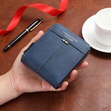 CarrKen 1 buah Dompet Resleting Multifungsi Bergaya Vintage Baru, Tempat Kartu Warna Kontras untuk Pria Muda dan Mahasiswa, Dompet Uang Pria, Dompet Mini, Dompet Kecil, Dompet Perjalanan, Dompet Musim Panas, Dompet Kulit Pria - Biru - View 6