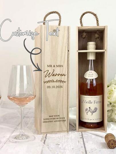 1pc Personalized Wooden Wine Box, Wedding Wine Box, Customized Laser Engraved Wine Gift Box With Name, Exclusive And Unique Gift For Anniversary, Birthday Gift, Wedding Thank-You Gift, Containers For Storing Wine, Creative Wine Collection Gift Box For Boyfriend, Husband, Father, Best Man, Bridegroom, Gifts For People Who Enjoy Drinking