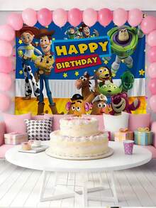 1pc Toy Story Western Adventure Birthday Tapestry, Blue & Yellow Contrast Western Style Backdrop Cloth, ,D-Isney Charcaters Cartoon Theme Happy Birthday Party Backdrop,Pink Tapestry,Holiday Decoration, Decoration Themed Perfect Gift ,Room Wall Art Decoration,Fairy Tale Style,For Bedroom Living Room Corridor, Wall Art, Wall Decoration, Room Decoration - A - View 4
