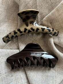 2件套女士豹纹波点发夹，纯色爪夹，百搭优雅简约设计，适合日常、休闲、派对、海滩、度假、发型设计、洗发、化妆等场合，时尚配饰，秋冬春夏皆宜，情人节夏季发饰沙滩发夹度假旅行必备 - 彩色 - 查看 6