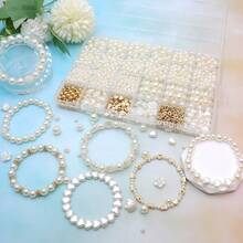 DIY 珍珠聚合物粘土字母珠套装，24 格，约 1400 件，优雅白色系列，亚克力圆形/心形金属吊坠，雏菊花油滴金属吊坠，24 格多款式多尺寸组合套装，串珠工具，手工珠宝制作材料，适用于手链和项链 - 白色套裝 - 查看 10