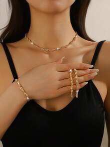 Beliebtes Halsketten-, Ohrring- und Armband-Schmuckset, geeignet für täglichen Straßenmode-Look, Hip-Hop, Hochzeitsaccessoires, Sommer, Schmuck - Verschiedenfarbig - Übersicht 8