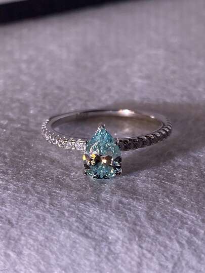 خاتم فضة إسترليني عيار 925 مرصع بموسانيت أزرق أخضر بقيراط واحد للنساء، تصميم فريد وراقي مناسب للارتداء اليومي والحفلات، خاتم مريح للنساء مع شهادة وعلبة، هدايا عيد الحب وعيد الأم