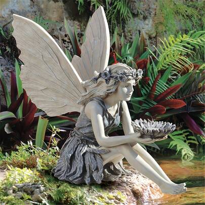 Sitting Fairy Statue, Resin Crafts Ornament, Fairy Bird Feeder, Garden Lawn And Outdoor Decor Sculpture