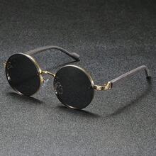 Retro Punk Glasses - Heavy Metal Style And Casual Outfit - Lightweight Round Frame Design - Unisex - Classic Apparel Accessory - Wood Grain Effect - Punk  Accessory - 雙綠色 - 查看 5