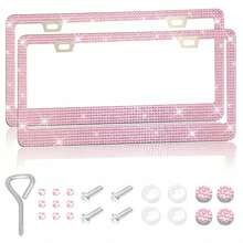 2pcs New Rhinestone Stainless Steel Car License Plate Frame, Rhinestone Plastic License Plate Holder, Acrylic Rhinestone Car License Plate Frame - A - View 3