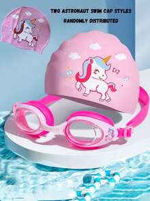 2副/套 儿童卡通泳镜，小镜框，防水防雾高清专业泳镜，男女通用，泳帽套装，潜水装备 - 彩色 - 查看 24