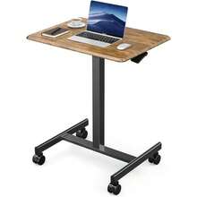 DUMOS Small Standing Desk Mobile Portable Rolling Laptop PC Table On Wheels Adjustable Height Computer Workstation Home Office, 19 Inch, Brown - 棕色的 - 查看 1