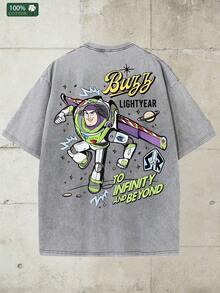 Disney-Retro And Playful Style _ Buzz Lightyear To Infinity And Beyond Men's T-Shirt Soft And Skin Friendly Loose Fit Daily Versatile Top - 灰色 - 查看 4