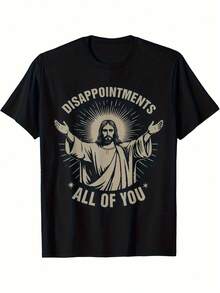 Camiseta de algodón de 180 g con una divertida imagen de Jesús - Talla para adulto - Lema Todos me habéis decepcionado y estampado de Jesús sonriente - Camiseta casual, divertida y novedosa% algodón, fondo negro con texto blanco, de manga corta y cuello redondo, adecuada para el transporte diario, salidas informales, uso versátil en el hogar y para paseos al aire libre. Sencilla y sin restricciones, estilo de nicho moderno, la primera opción para parejas. - negro - Ver 1