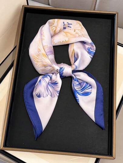 1pc Spring/Summer New Floral Print Scarf, Women's Lightweight Breathable Faux Silk Shawl, Versatile For Outdoor Activities, Walks, Dates, Street Dance, Travel, Photo Shoots