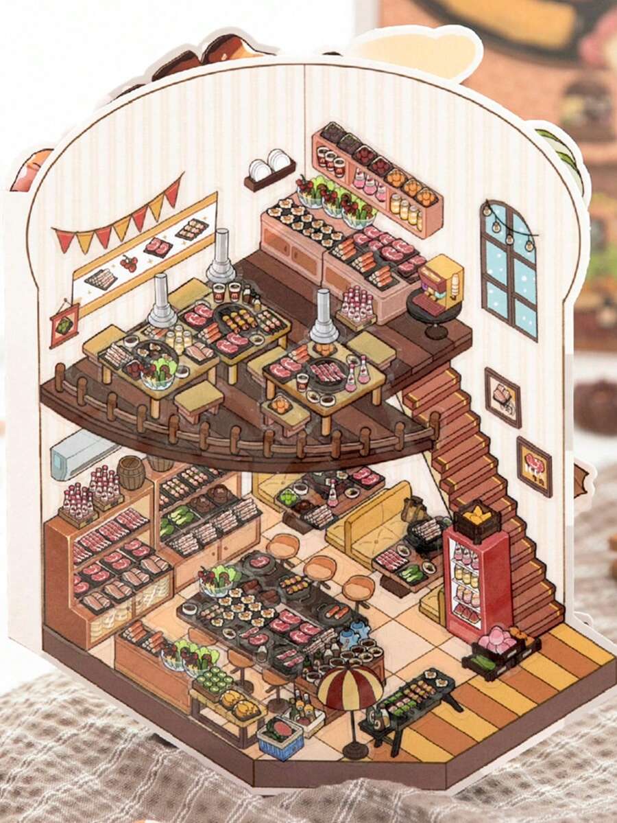 1pc Miniature Scenery Sticker, Micro Store Series, PET 3D Daily Kitchen Miniature Scene Sticker For Scrapbooking DIY Stickers Funny Stickers Kindle Scrapbook Supplies Laptop Sticker - Multicolor - View 1