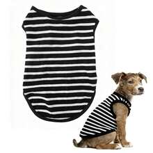 1pc Pet Vest, Black & White Striped Pattern, Breathable Soft Vest, Anti-Flea & Anti-Shedding, Suitable For Indoor & Outdoor Cats/Dogs - Black - View 5