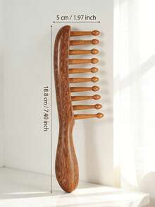 1把防静电按摩檀木发梳，光滑木梳带按摩齿，木质按摩梳，用于头发护理、居家使用和送礼，长度18.8厘米 - 寬齒梳 - 查看 2