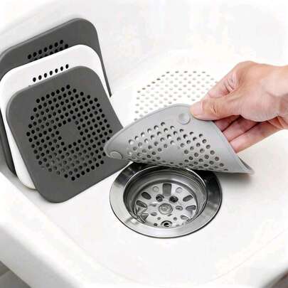 1/3个硅胶水槽滤网，淋浴毛发收集器排水盖，带吸盘的浴室配件，防止堵塞和异味，适用于浴室、浴缸和厨房