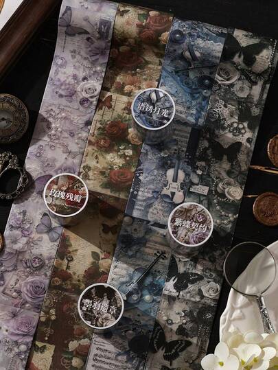 1 Roll 2m Vintage Palace Theme Washi Tape, Creative Aesthetic Stickers, DIY Decorative Collage Craft Supplies, Holiday Gifts, Personalized Scrapbooking School Stationery (4 Random Styles)