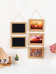 Vintage 7-Inch Composite Wood Photo Frame, Rope Hanging Multi-Frame Combination Photo Display, Multifunctional Decor For 5x7 Inch Family, Friends, Couples, Travel, Wedding Photos, Suitable For Home, Bedroom, Living Room, Hallway Wall Decoration - Multicolor - View 2