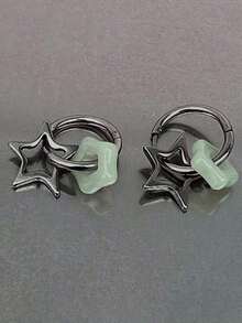 1pair Korean Earrings Women Gothic Pentagram Pendant Earrings Y2K Punk Earrings Removable Simple Earrings Hop Jewelry - 耳環 - 查看 12