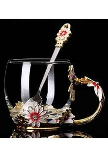 个性化玻璃杯，OL咖啡杯，优雅下午茶杯 - 金色 - 查看 7