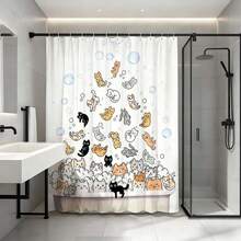可爱卡通猫泡泡浴帘，防水防霉涤纶材质，浴室装饰趣味十足，趣味浴室配件，带挂钩，加厚隐私帘，适用于淋浴房和浴缸，易于安装、清洁、快干，浴室隔断帘，适用于家庭、酒店、公寓、水疗中心，时尚小猫图案浴帘，不褪色，防水浴室帘，必备淋浴配件 - 黑白 - 查看 3