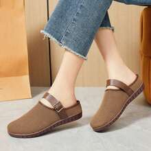 Giày sandal đế bằng nữ trang trí khóa kim loại, sandal mũi vuông thanh lịch, sandal đế bằng phong cách retro, giày dép nhẹ và thoải mái. - Cà phê nâu - Xem 1